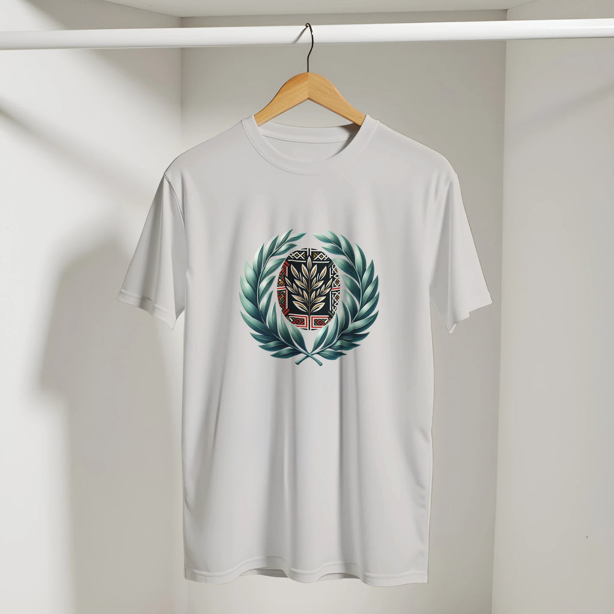 Sunset Geometric Olive Branch Arabic Tee, Arabic graphic design by Cairo NYC (view 6)