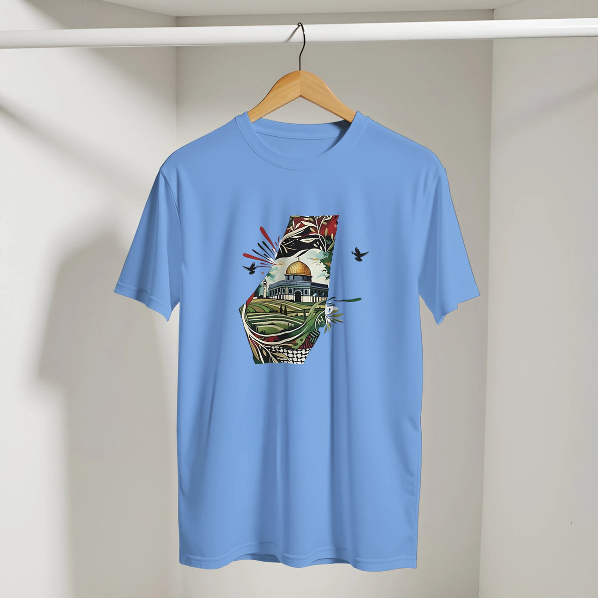 Palestine Dome Olive Branches Keffiyeh Tee, Arabic graphic design by Cairo NYC (view 18)
