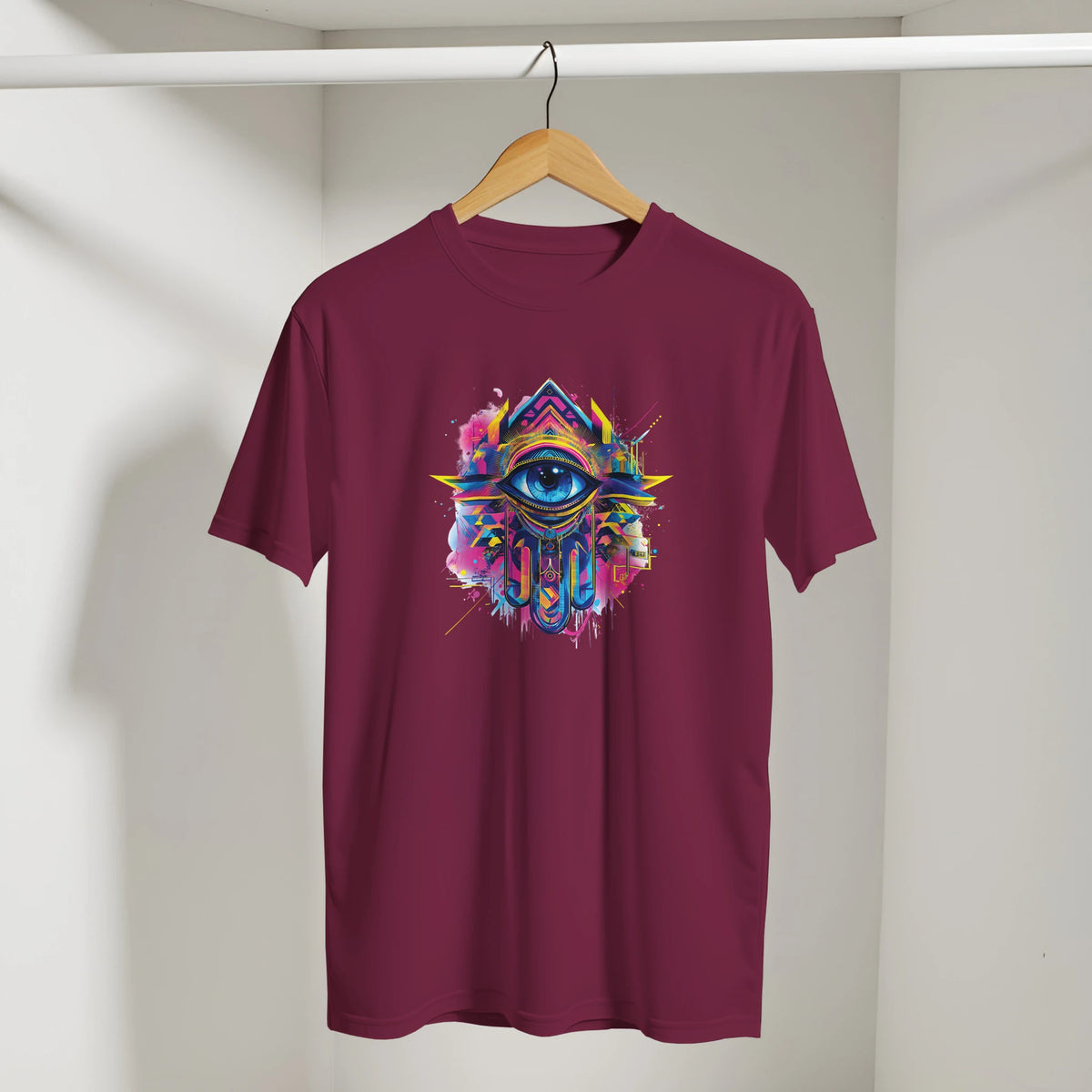 Hamsa Hand and Eye Arabic Tee in Maroon, Arabic graphic design by Cairo NYC
