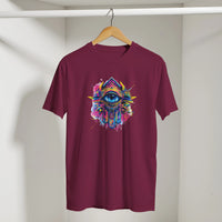 Hamsa Hand and Eye Arabic Tee in Maroon, Arabic graphic design by Cairo NYC