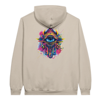 Modern Khamsa Protection Hoodie in Sand, Arabic graphic design by Cairo NYC