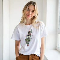 Palestine Dome Olive Branches Keffiyeh Tee, Arabic graphic design by Cairo NYC (view 16)