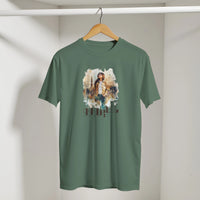 Soulful Cityscape Cairo Tee in Military Green, Arabic graphic design by Cairo NYC