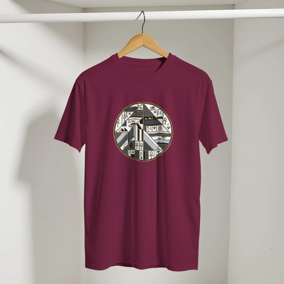 Geometric Egyptian Art Deco Arabic Tee in Maroon, Arabic graphic design by Cairo NYC