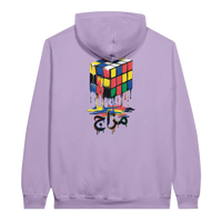 Melting Rubik's Cube Art Hoodie in Orchid, Arabic graphic design by Cairo NYC