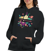 It's a Vibe Floral Arabic Hoodie in Black, Arabic graphic design by Cairo NYC