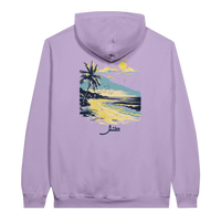 Retro Beach Sunset Hoodie in Orchid, Arabic graphic design by Cairo NYC