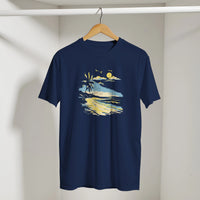 Sunset Beach Arabic Tee in Navy, Arabic graphic design by Cairo NYC