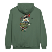 Vibrant Palestine Heritage Hoodie in Military Green, Arabic graphic design by Cairo NYC