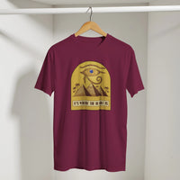 Eye of Horus Egypt Pyramids Sunset Arabic Tee in Maroon, Arabic graphic design by Cairo NYC