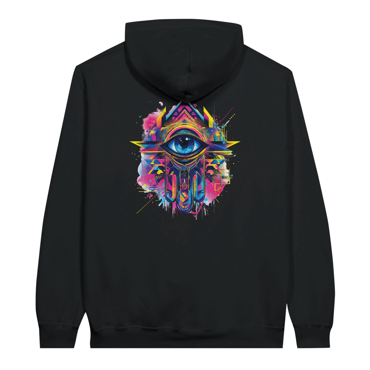 Modern Khamsa Protection Hoodie in Black, Arabic graphic design by Cairo NYC
