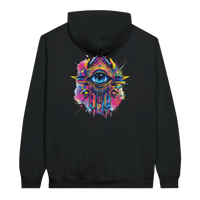 Modern Khamsa Protection Hoodie in Black, Arabic graphic design by Cairo NYC