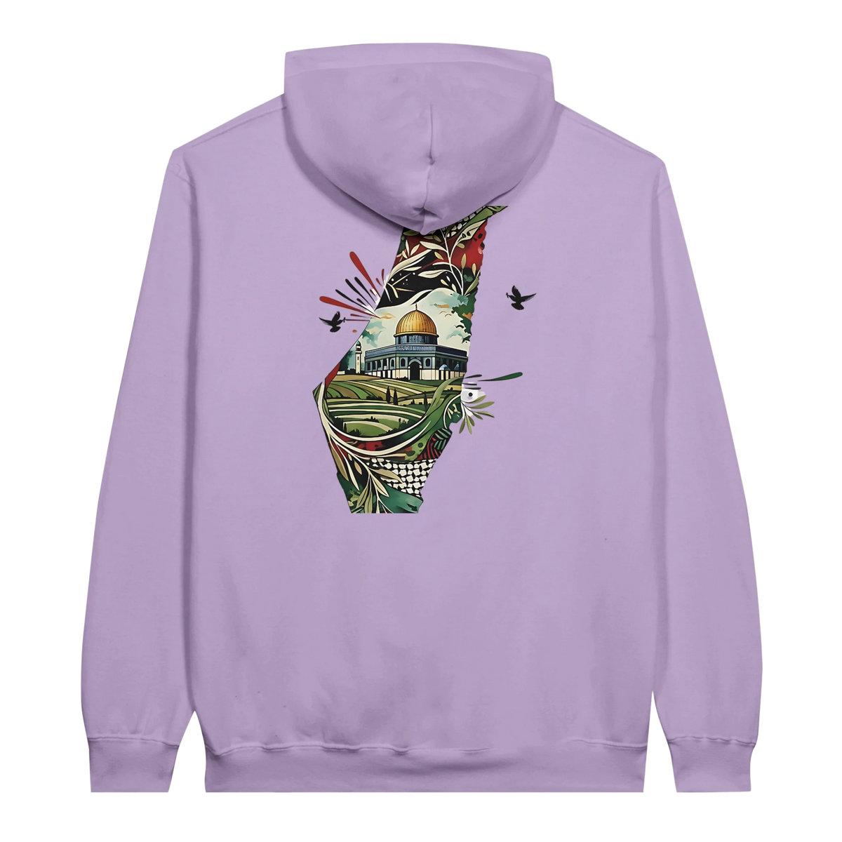 Vibrant Palestine Heritage Hoodie in Orchid, Arabic graphic design by Cairo NYC