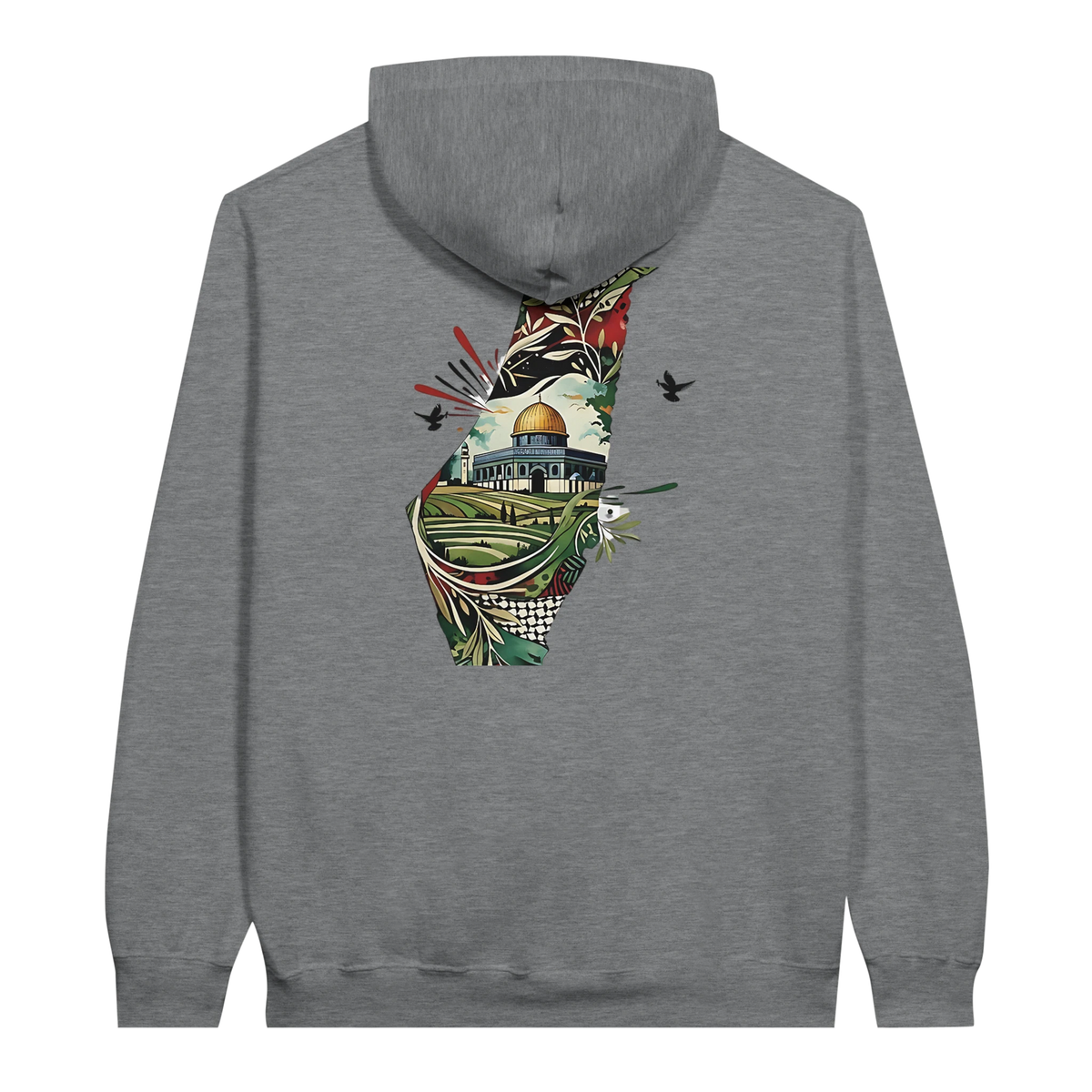 Vibrant Palestine Heritage Hoodie in Sport Grey, Arabic graphic design by Cairo NYC