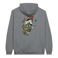 Vibrant Palestine Heritage Hoodie in Sport Grey, Arabic graphic design by Cairo NYC