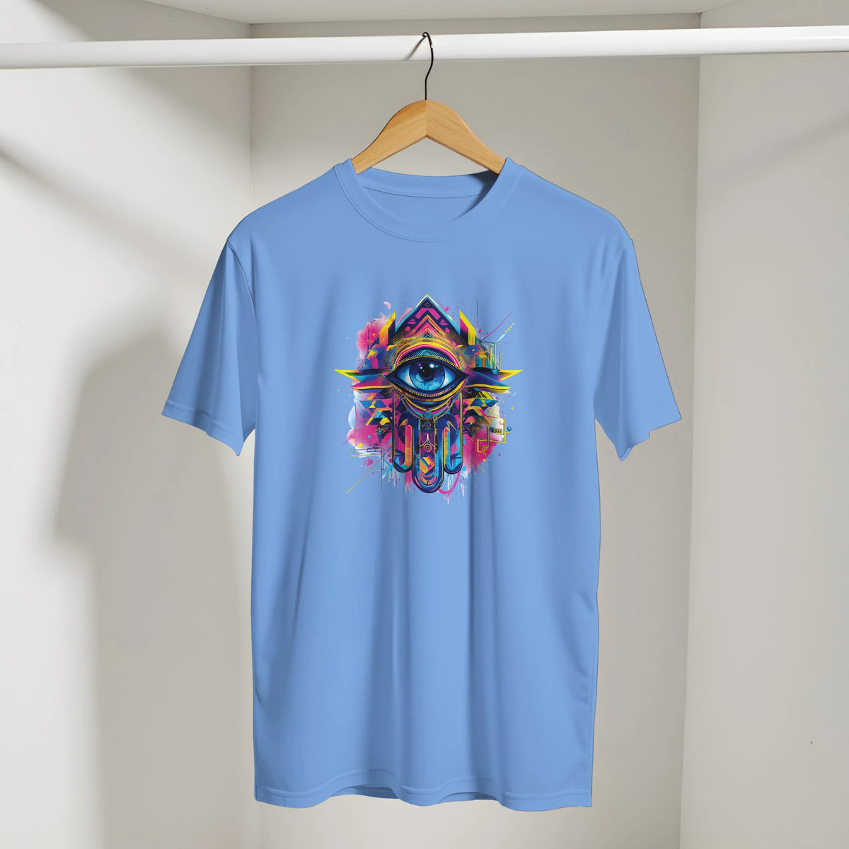 Hamsa Hand and Eye Arabic Tee in Carolina Blue, Arabic graphic design by Cairo NYC
