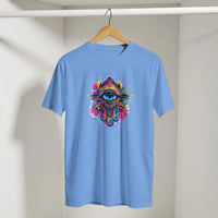Hamsa Hand and Eye Arabic Tee in Carolina Blue, Arabic graphic design by Cairo NYC