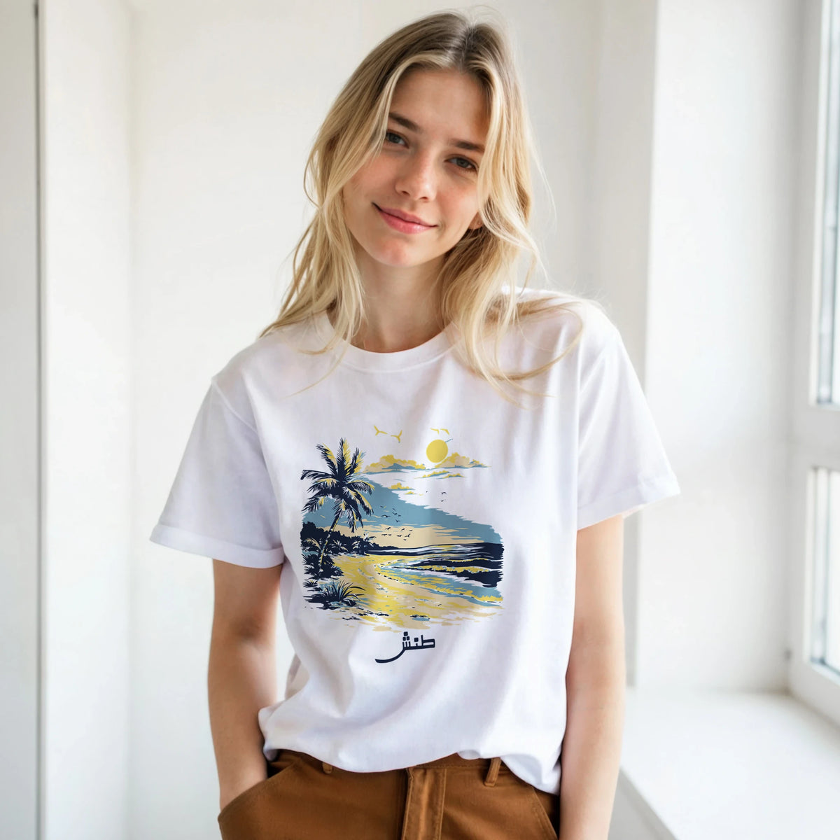 Sunset Beach Arabic Tee, Arabic graphic design by Cairo NYC (view 16)