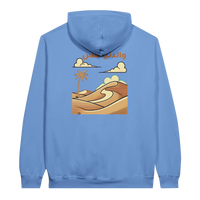 Desert Dreamscape hoodie in Carolina Blue, Arabic graphic design by Cairo NYC