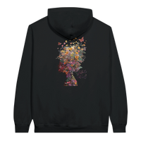 Floral Fantasy Head Profile Hoodie in Black, Arabic graphic design by Cairo NYC