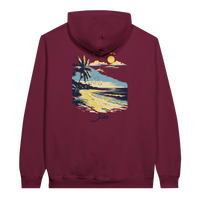 Retro Beach Sunset Hoodie in Maroon, Arabic graphic design by Cairo NYC