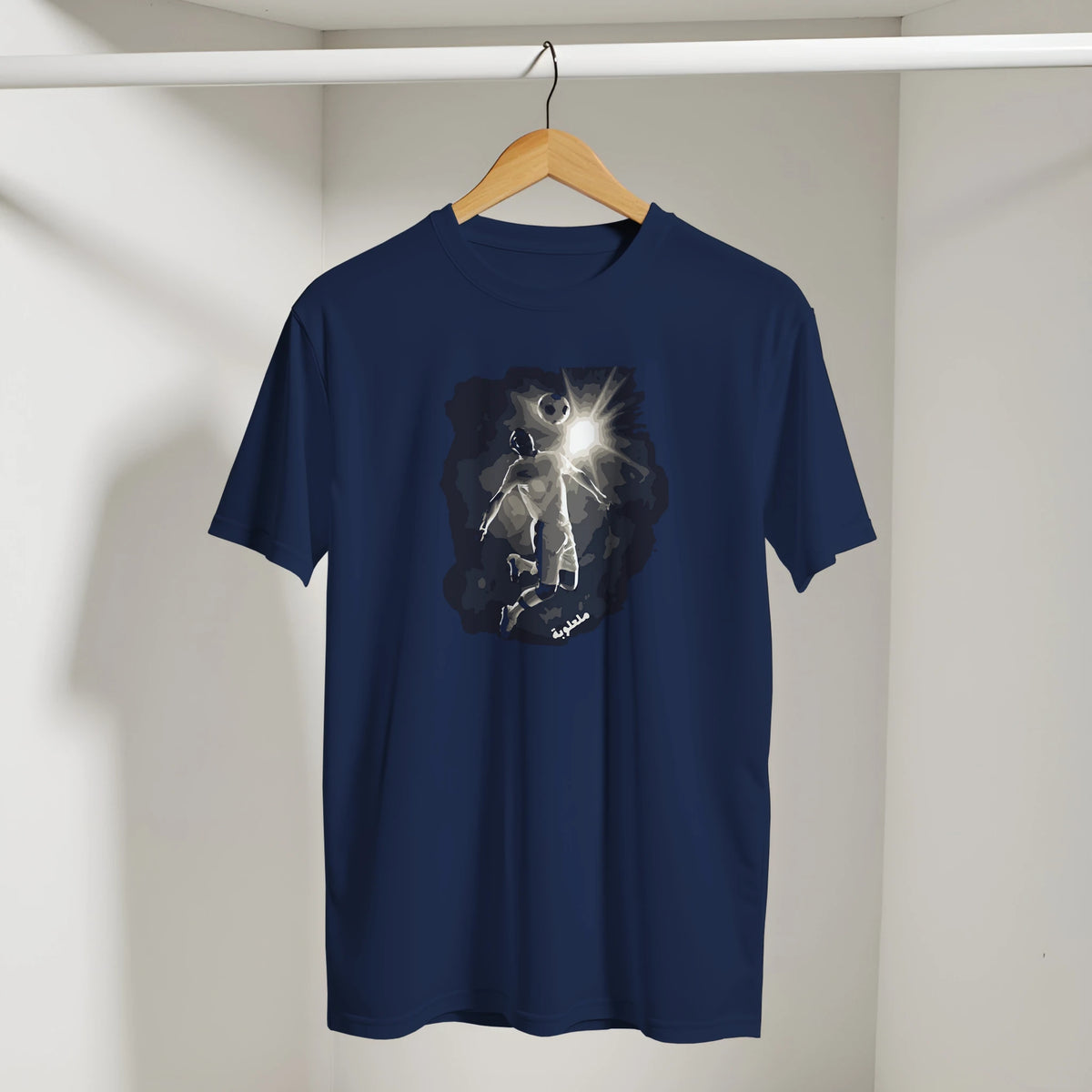 Arabic Soccer Retro Tee in Navy, Arabic graphic design by Cairo NYC