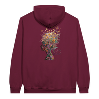 Floral Fantasy Head Profile Hoodie in Maroon, Arabic graphic design by Cairo NYC