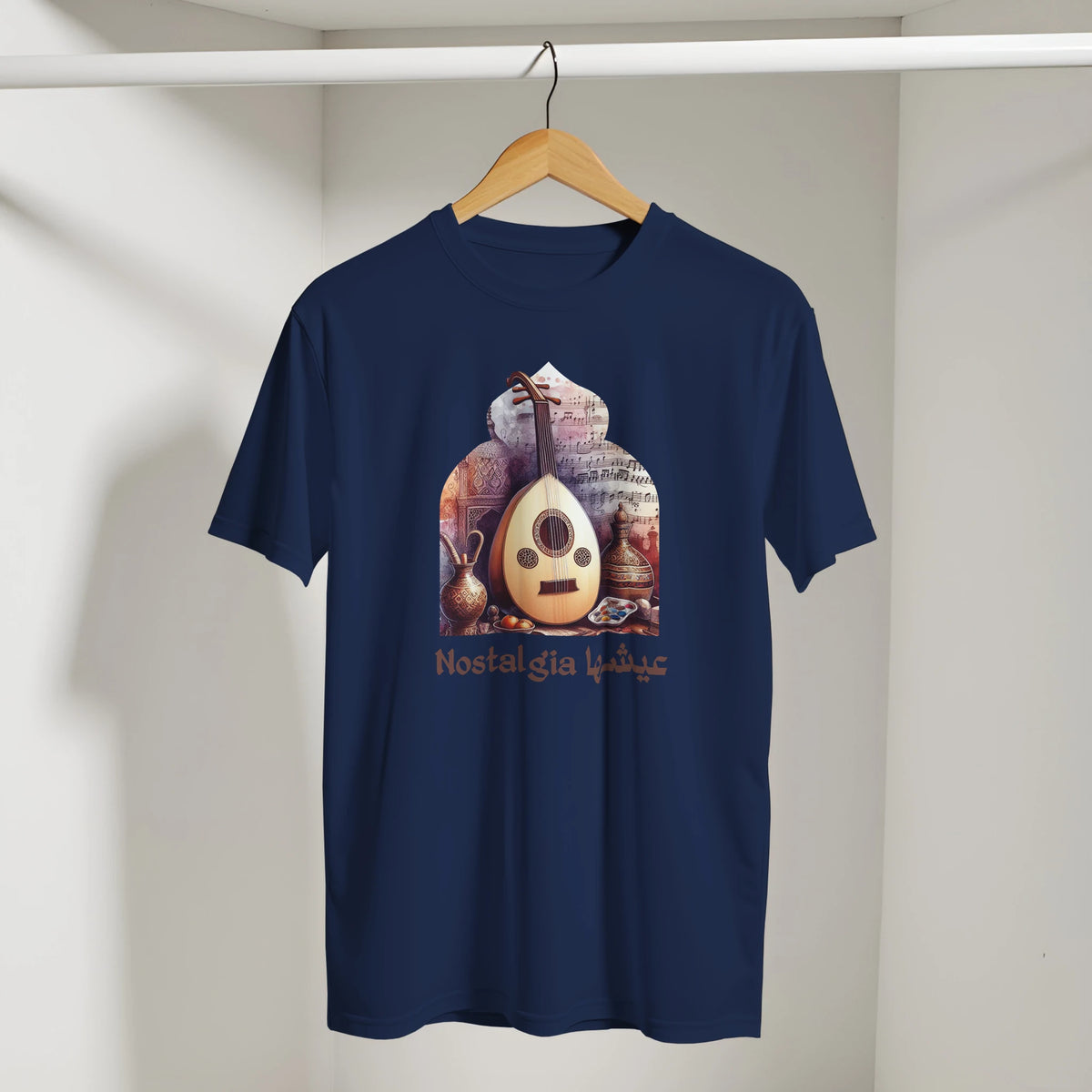 Arabic Oud Nostalgia Retro Tee in Navy, Arabic graphic design by Cairo NYC