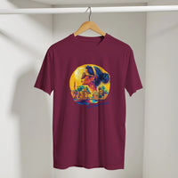 Egyptian Sunset Diva Cityscape Tee in Maroon, Arabic graphic design by Cairo NYC