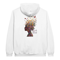 Floral Fantasy Head Profile Hoodie in White, Arabic graphic design by Cairo NYC