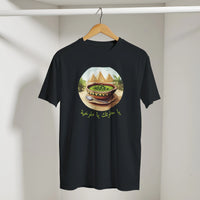 Molokhia Pyramids & Palm Trees Arabic Tee in Black, Arabic graphic design by Cairo NYC